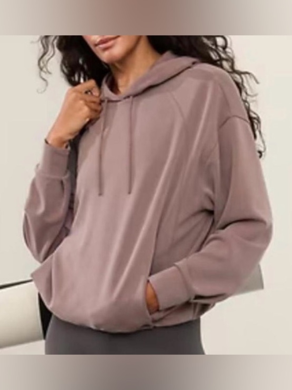 Athleta Seasoft Bubble Hem Hoodie Mauve women’s hooded sweatshirt size Large